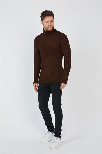 Tarz Cool Кафяв мъжки плетен пуловер с шарки - trz8146r04s