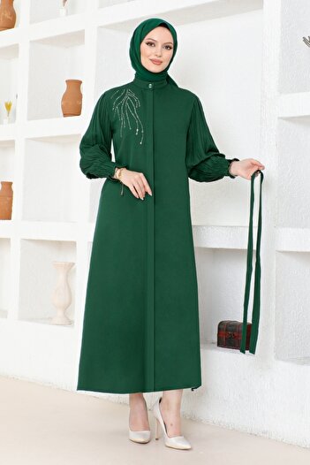 ModaMerve Emerald Belted Ferace Dress - ASN172
