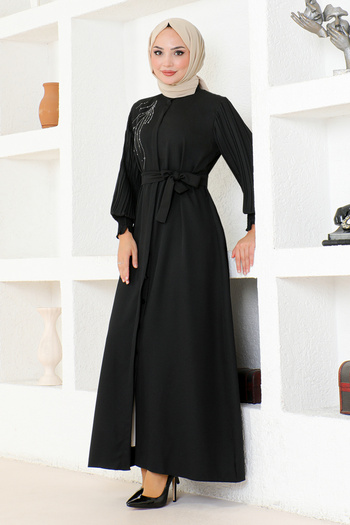 ModaMerve Black Belted Ferace ASN172