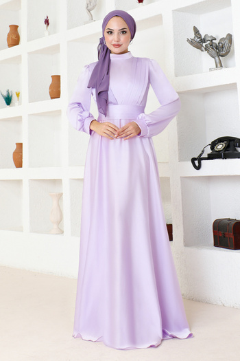 ModaMerve Lilac Pleated Dress - END5508
