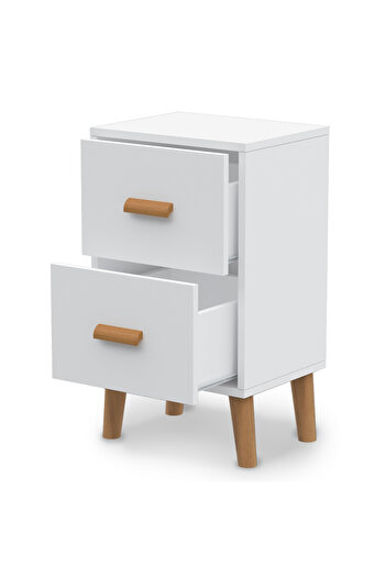Mahmayi 303-2 Dual Nightstand: Stylish Storage with 2 Drawers, Sturdy White Melamine Finish