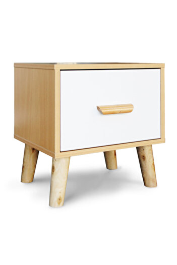 Mahmayi Modern Multifunctional Nightstand with Drawer - Beech & White, 40x30x42 cm