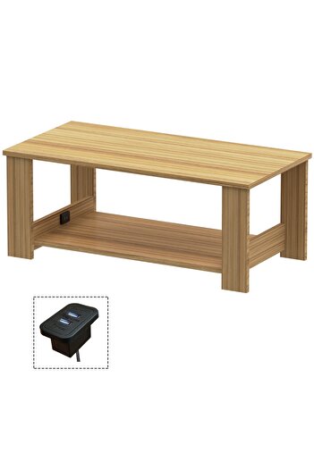 Mahmayi Modern Coffee Table with USB Port & 2-Tier Storage - Sleek Coco Bolo Design