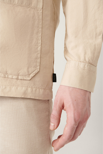 Avva Men's Beige Plain Three Pocket Linen Jacket Shirt A21y6030