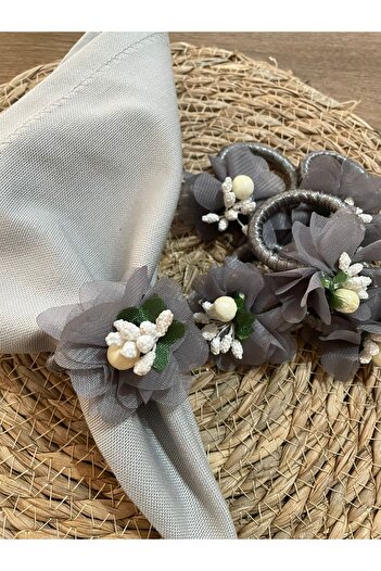 PiyaCraft Gray Floral Napkin Ring Set of 6