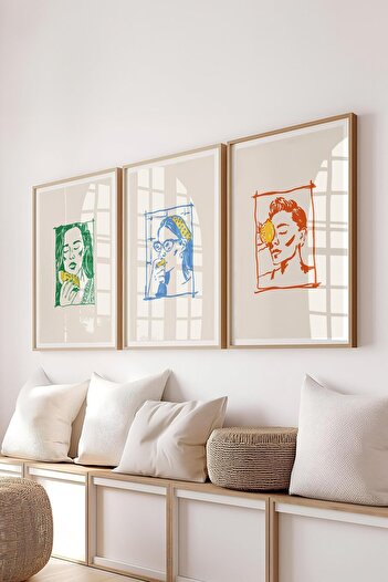 Postifull Minimalist Painting Set, 3 Wooden Frames and Poster - Bedroom, Living Room, Kitchen Wall Decor