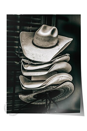 Postifull Rustic Unframed Poster, Scandinavian Brown Painting, No:87 Cowboy Hats Photo, Vertical