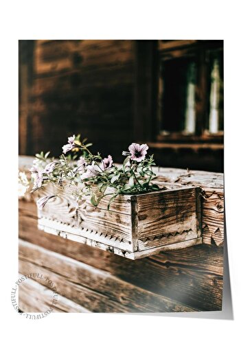 Postifull Rustic Unframed Poster, Scandinavian Brown Painting, No:77 Floral Wooden Crate Photo, Vertical