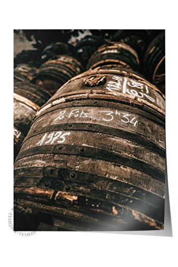 Postifull Rustic Unframed Poster, Scandinavian Brown Painting, No:80 Wooden Barrels Photo, Vertical