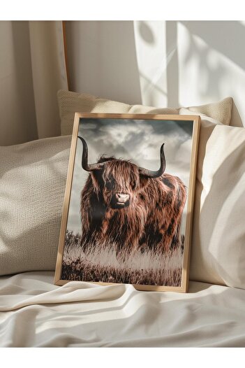Postifull Rustic Unframed Poster, Scandinavian Brown Painting, No:108 Highland Cattle Photo, Vertical