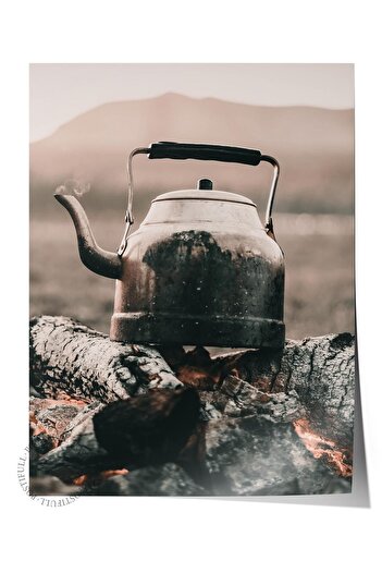 Postifull Rustic Frameless Poster, Scandinavian Brown Painting, NO:105 Old Teapot Photo, Vertical