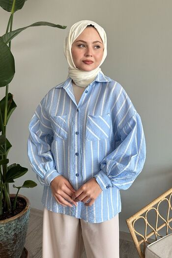 InStyle Μωρό μπλε ριγέ πουκάμισο casual