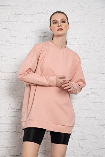 MyBen Unisex Long Sleeve Two Thread Pink Oversize Sweatshirt Irf056
