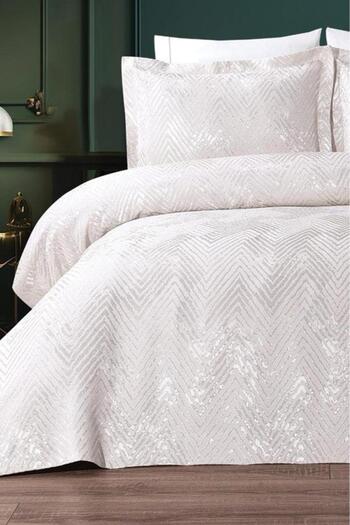 Çeyiz Diyarı Double Asu Jacquard Bedspread - Cream