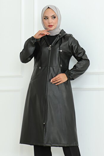 Modamihram Black Cap - Leather Detailed, Model 19213