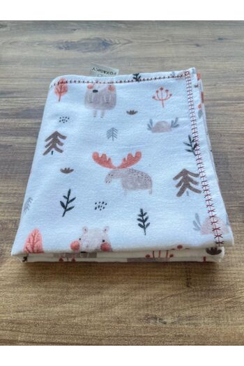 Fox&Sky 100% Organic Cotton Embroidered Baby Flannel Blanket White Brown 80X120 cm