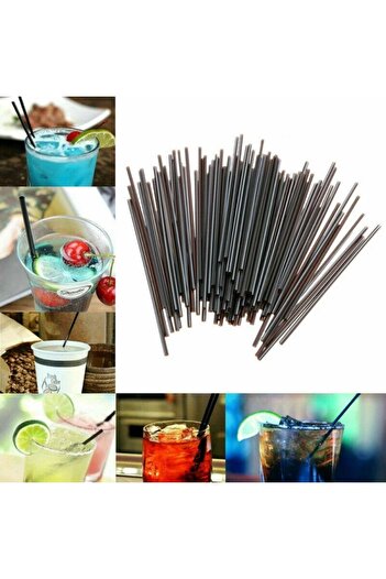 Adin Kokteyl Pipeti 500lü 19.5 cm Kıl Pipet Siyah İnce Kokteyl Pipeti Kıl Pipet Amerikan Kokteyl Pipet
