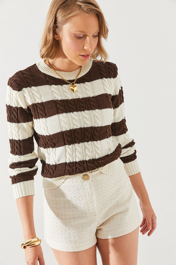 Bianco Lucci Gestreifter Damenpullover - Rundhals 20247503
