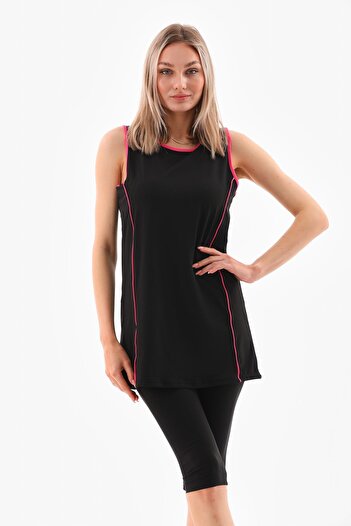 segiza Zero Sleeve Pink Piping Semi Covered Swimsuit