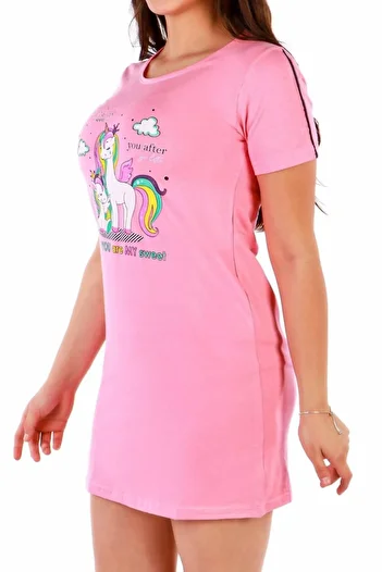 Nicoletta Women's Tunic Nightgown Collared Short Sleeve Viscose Pink