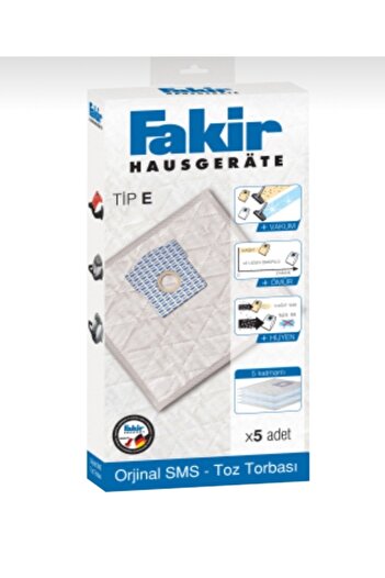 Fakir 5 Pieces Type E Dust Bags with Original Box