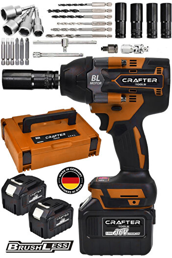 CRAFTERTOOLS Germany 800Nm 36Volt 5Ah Akülü Torklu Somun Sıkma Bijon Sökme Kömürsüz Matkap 15 Pilli Batarya