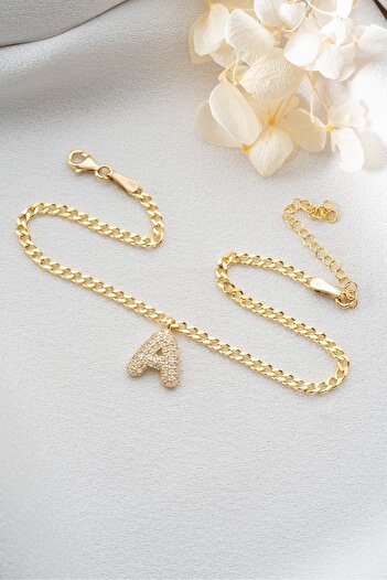 Silvano Jewelry 925 Ayar Gümüş Taşlı Balon Harf Halhal