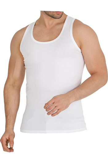 MYS GRUP TEKSTİL Men's Set of 3 White and Black Strappy Combed Cotton Athlete - Classic Tatkan