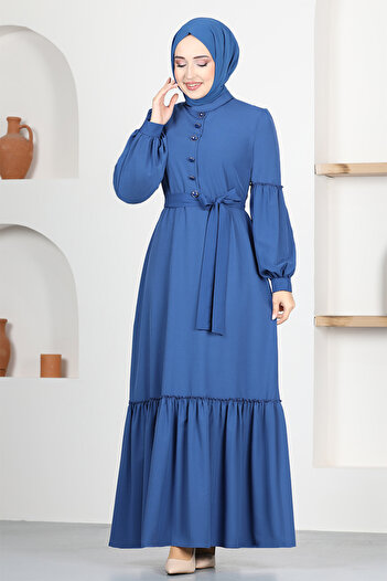 ModaMerve Belted Dress ASM2665 Indigo
