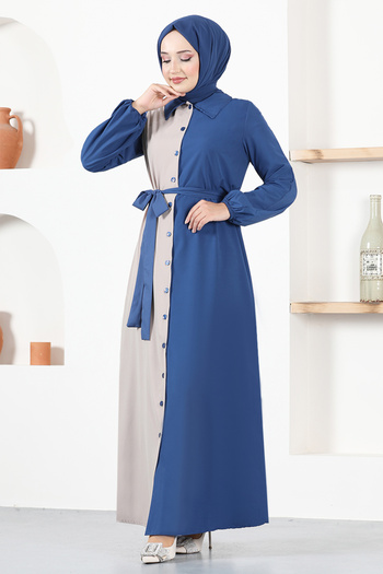 ModaMerve Belted Dress ASM2651 Indigo