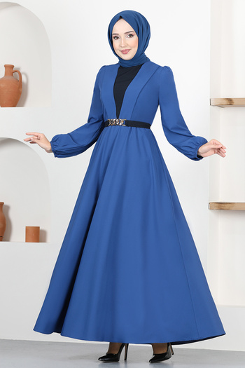 ModaMerve Indigo Belted Dress - ASM2658
