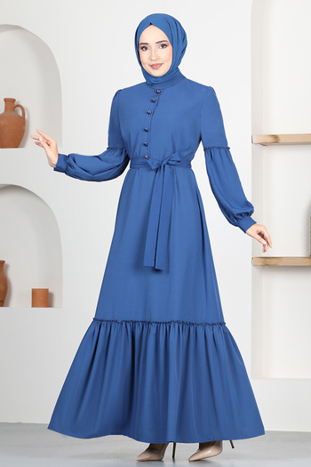 ModaMerve Belted Dress ASM2665 Indigo