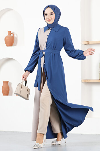 ModaMerve Belted Dress ASM2651 Indigo