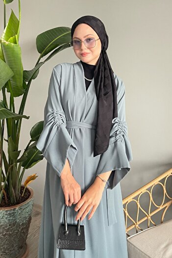 InStyle Μέντα έγχρωμο μανίκι String Abaya - Μαζευμένο σχέδιο