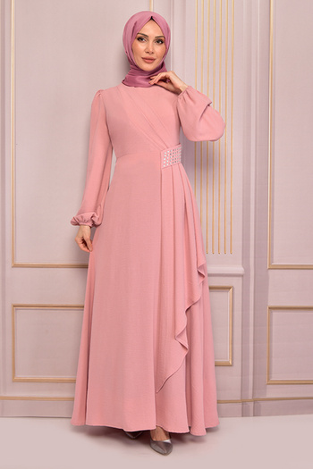 ModaMerve Stone Detail Dress Powder Asm2507