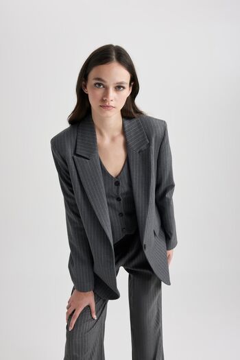 DeFacto Striped Oversize Blazer Jacket - B4493ax23wn