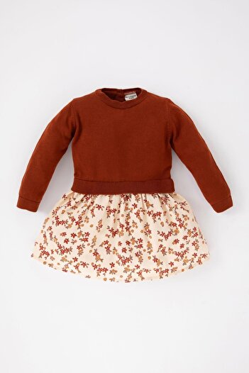 DeFacto Patterned Long Sleeve Baby Girl Dress - A4079a523au