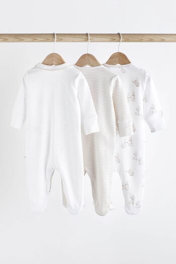 Next Baby 100% Cotton White Rabbit Patterned 3-Piece Overalls Set