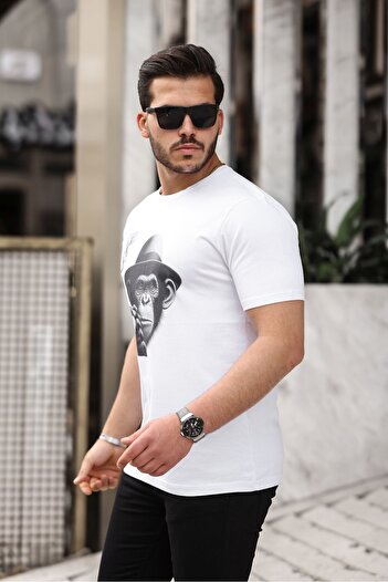 Blah pánské tričko - White monkey Quit print, Artificial Intelligence Design, 100% bavlna, Comfortable Combed Fit @xai