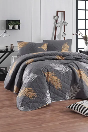 Eponj Home Olivia Quilted Bedspread Set - Single, Gold-grey