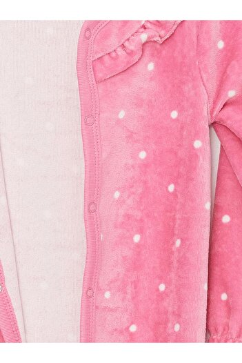 LC Waikiki V-necK PinK Printed long Sleeve Baby Girl Jumpsuit - 0-12 Months with Booties (12 Months+ No Booties)