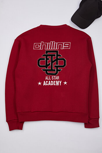 Trendyol Collection Mikina Claret Red Embroidery Detailed Oversize Crew Crew - Tmnaw25Sw00085