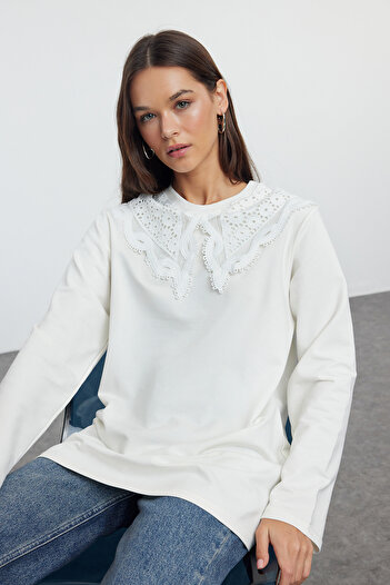 Trendyol Modest Knitted Tunic - Ecru Collar Detail, TCTAW25UK00001