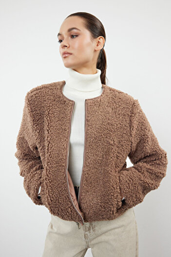 Trendyol Collection Παλτό Mink Thin Jacket - Regular Fit Boucle Twoaw25Mo00132