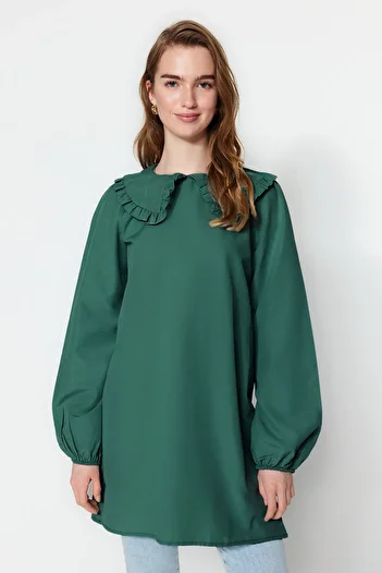 Trendyol Modest Tkaná tunika Mint Baby Collar TCTSS21TN0089