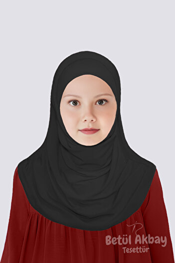 Betül Akbay Black Cotton Girl's Head Scarf - Virgin Mary Model Practical