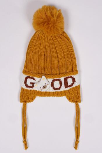 zepkids Mustard Colored Beanie with Teddy Bear