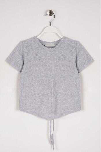 zepkids Crew Neck Half Sleeve Lace Detailed Gray Melange Color Girl's T-Shirt