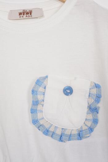 zepkids Ecru Blue Girl's Shorts Set - Ruffle Detailed