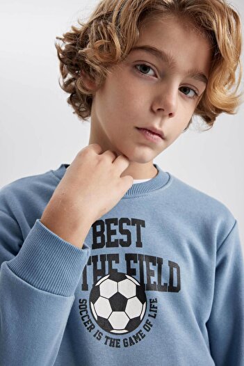 DeFacto Erkek Çocuk Bisiklet Yaka Baskılı Kalın Sweatshirt B8999a823cw